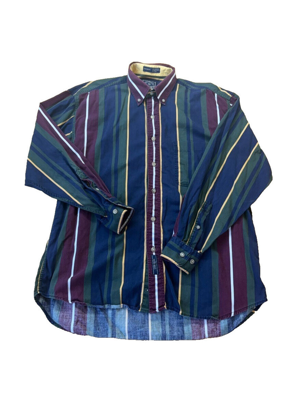 Vintage Preppy Beach Striped Button Down Shirt Mens Medium